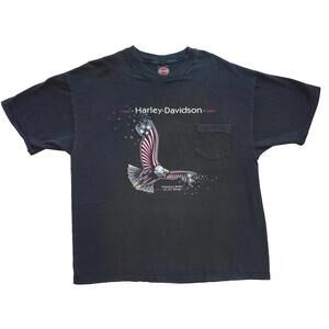 Rare Harley-Davidson Men's Black Eagle with pocket Graphic T-Shirt XXL